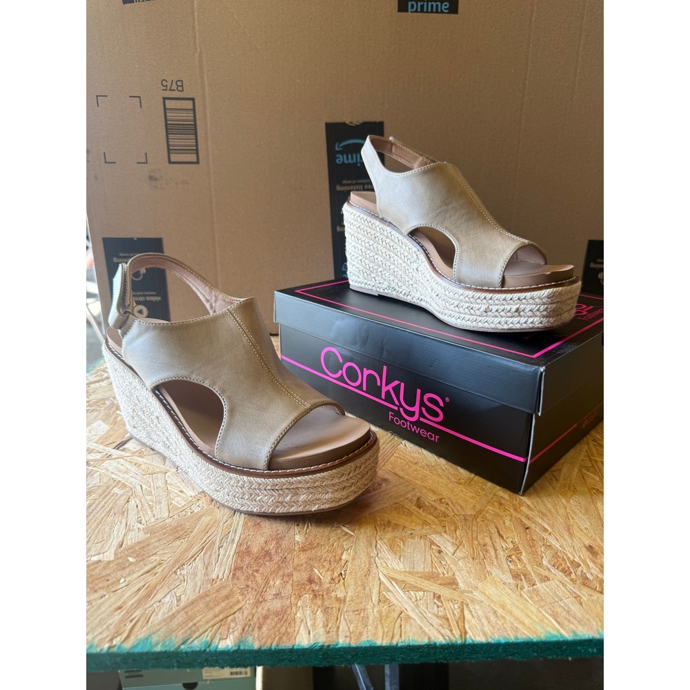 Corkys‎ Freddie Wedges Taupe Espadrille Platform Sandals 41-0189-TAUP Size 8